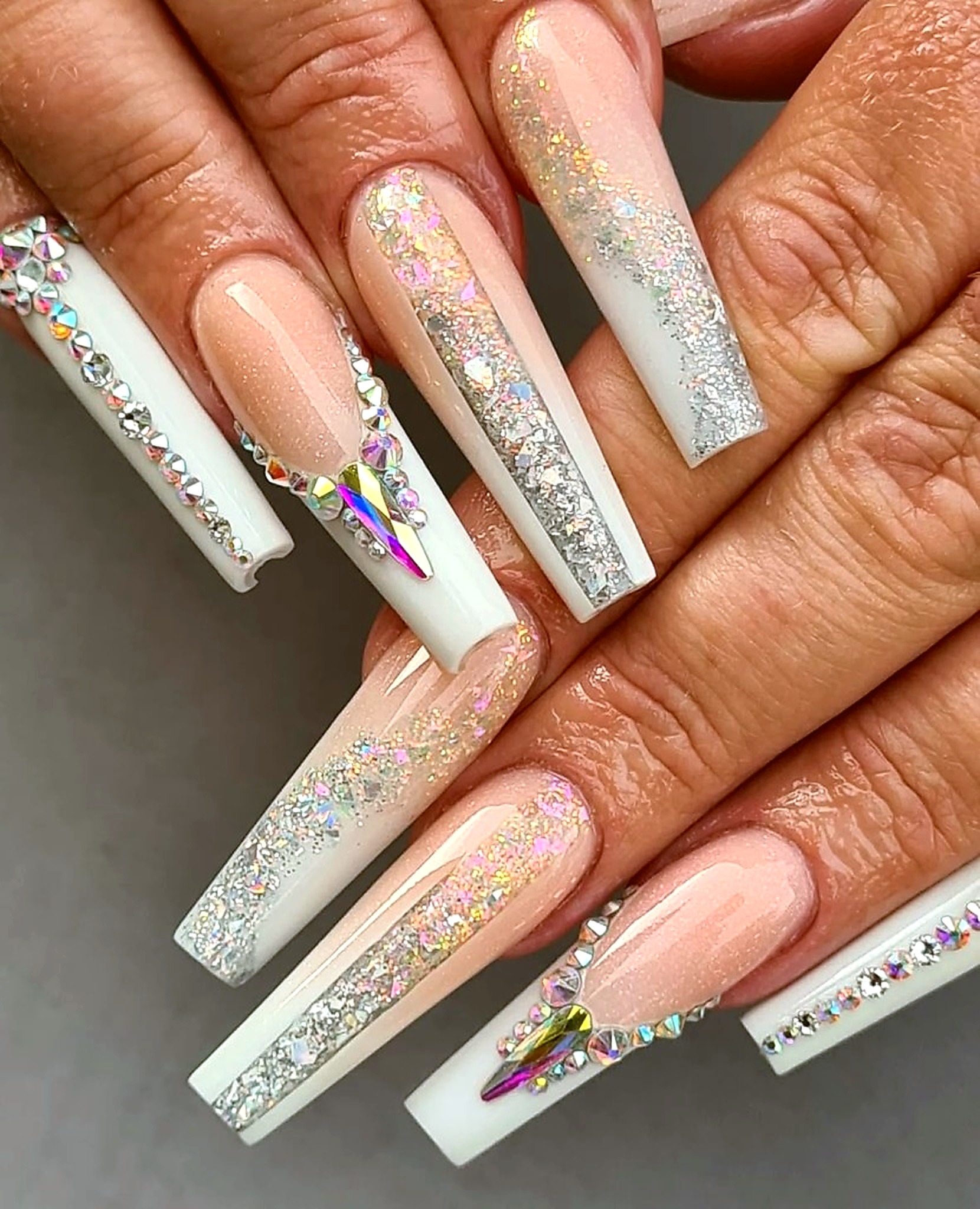 Rhinestone glitter coffin nails by Popsiesnails